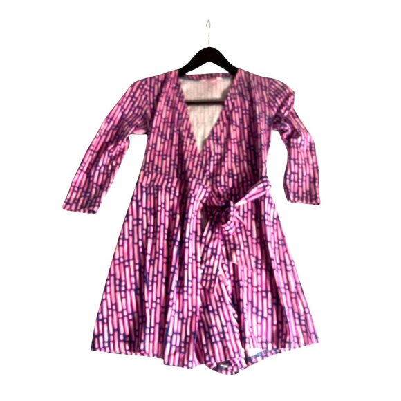 Lilly Pulitzer Pink Geometric Print Karlie Romper XXS Long Sleeves & Tie Belt - Picture 2 of 6